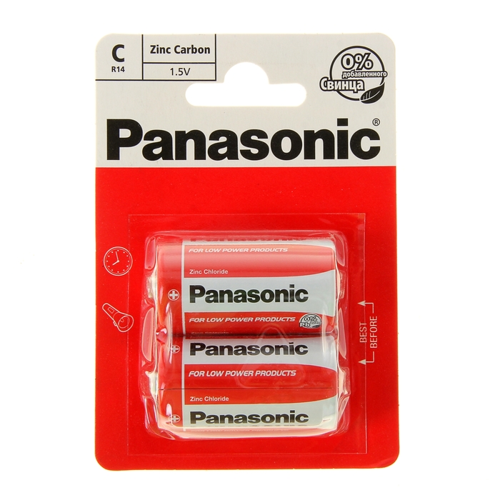 Батарейка солевая Panasonic R14 Zinc Carbon, блистер, 2 шт.