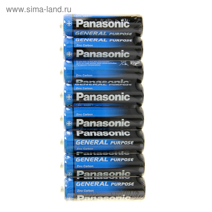 Батарейка солевая Panasonic General Purpose, AA, R6-8S, 1.5В, спайка, 8 шт. батарейка солевая panasonic general purpose aaa r03 4s 1 5в спайка 4 шт