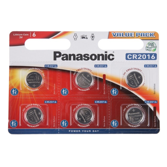 Батарейка Panasonic Power Cells CR2016 B6, 6 шт на блистере
