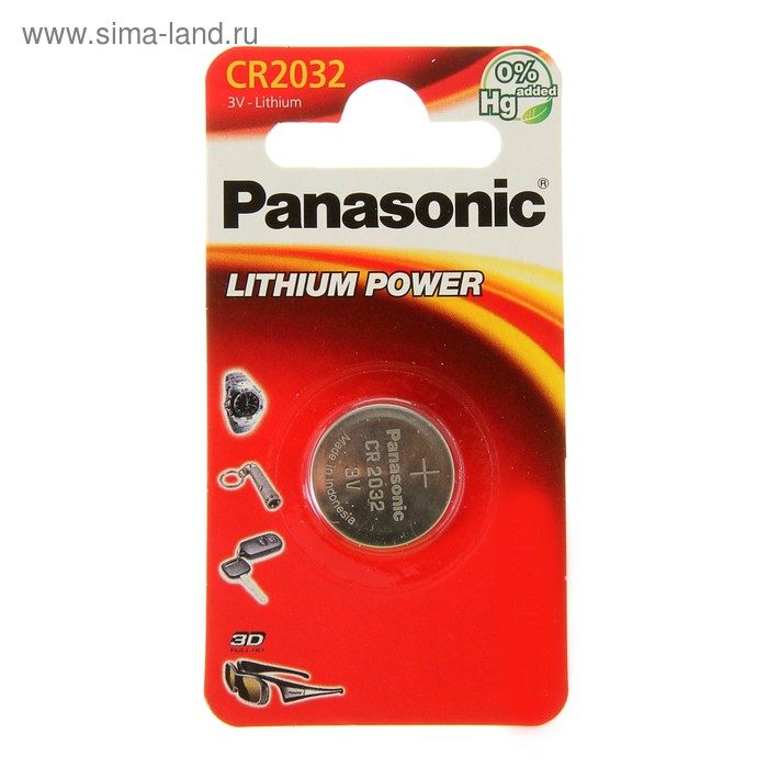 Батарейка литиевая Panasonic Lithium Power, CR2032-1BL, 3В, блистер, 1 шт