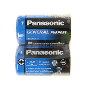 Батарейка солевая Panasonic General Purpose, D, R20-2S, 1.5В, спайка, 2 шт. от Сима-ленд