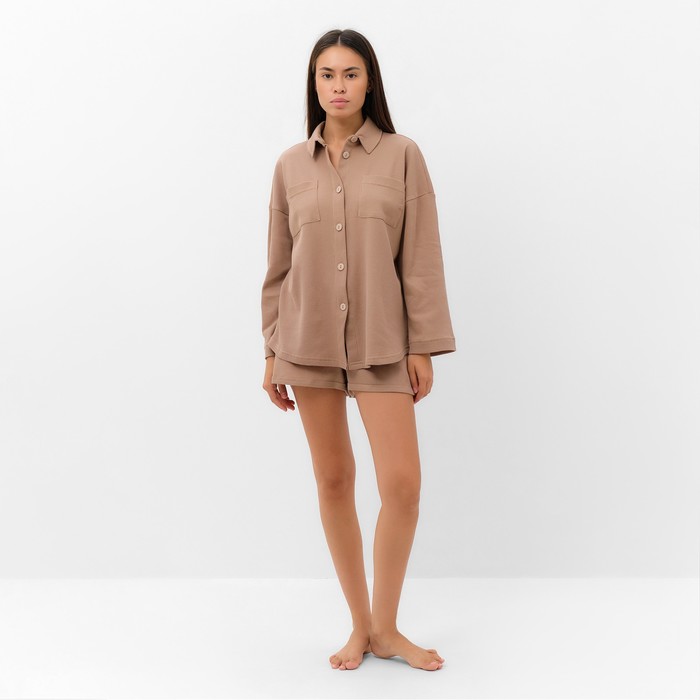 фото Комплект женский (рубашка, шорты) kaftan basic line, р. 42, кофейный