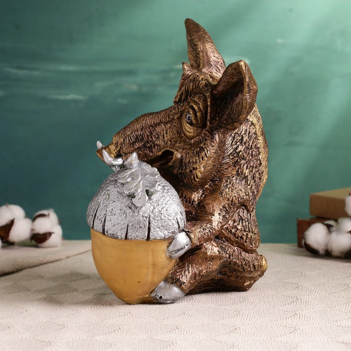 

Копилка "Кабанчик с желудем бронза с серебром, 28х23х20см