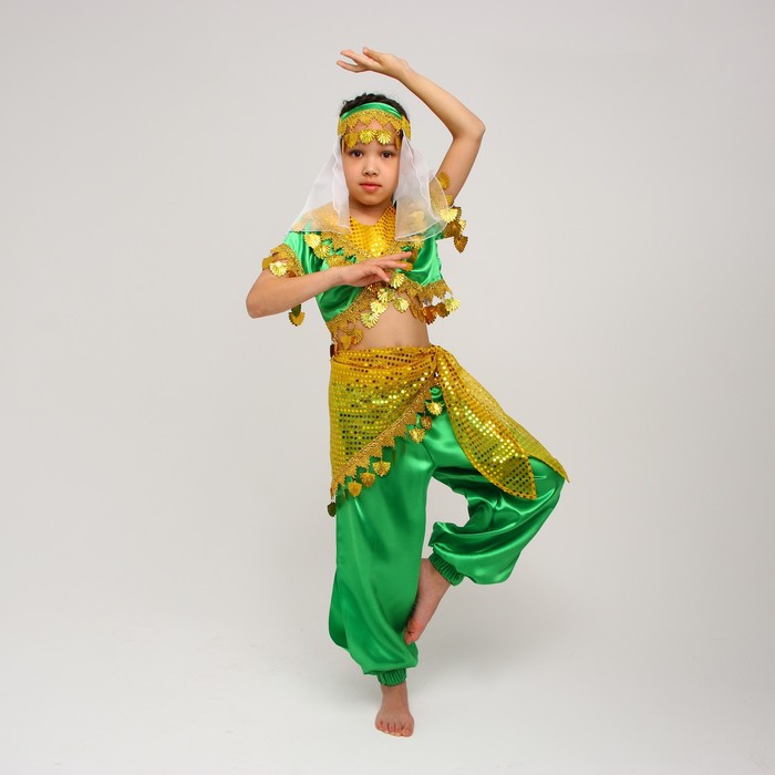 Карнавальный костюм «Восточная красавица. Азиза», цвет зелёно-жёлтый, рост 110-116 см карнавальный костюм восточная красавица азиза цвет зелёно жёлтый р 32 рост 122 128 см