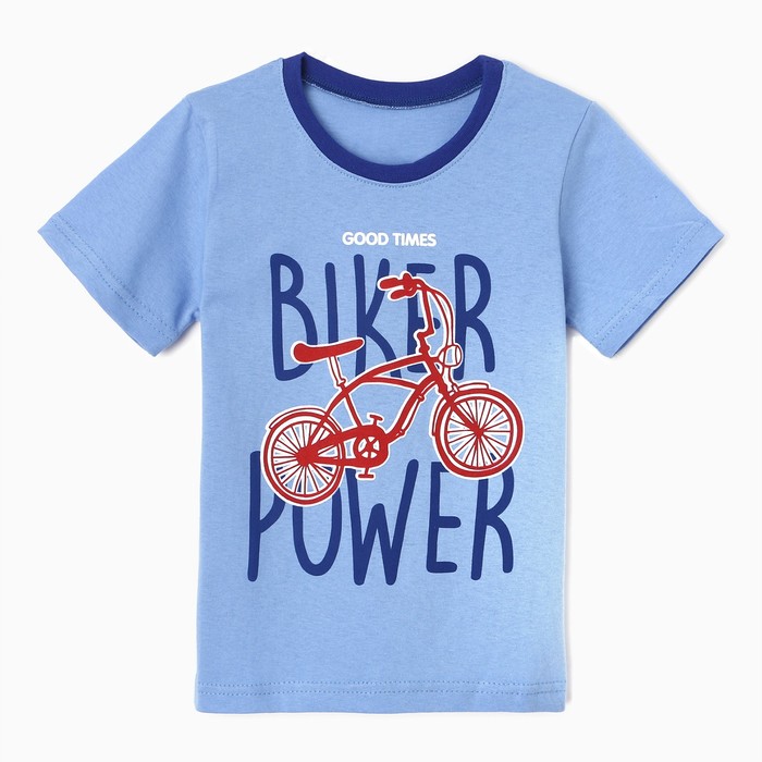Комплект для мальчика (футболка, шорты), цвет голубой/синий/велосипед, рост 98-104 см