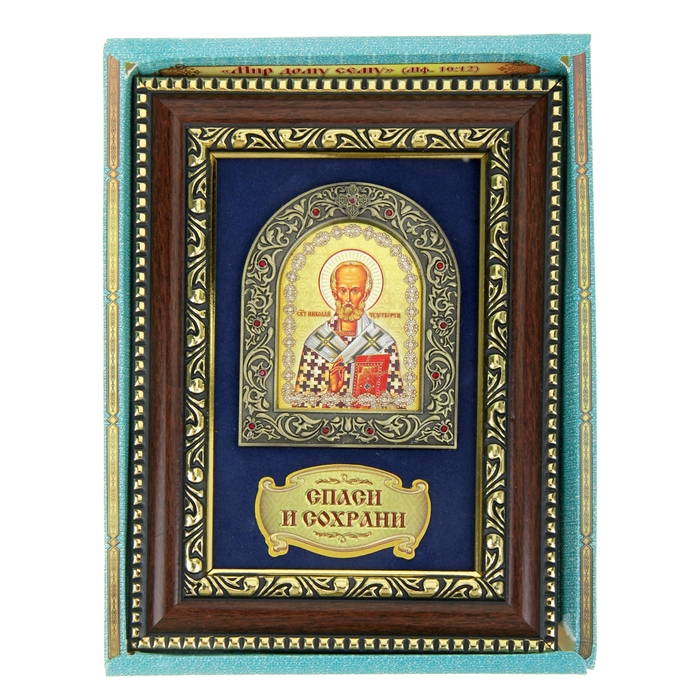 Икона Николая Чудотворца в деревянной рамке