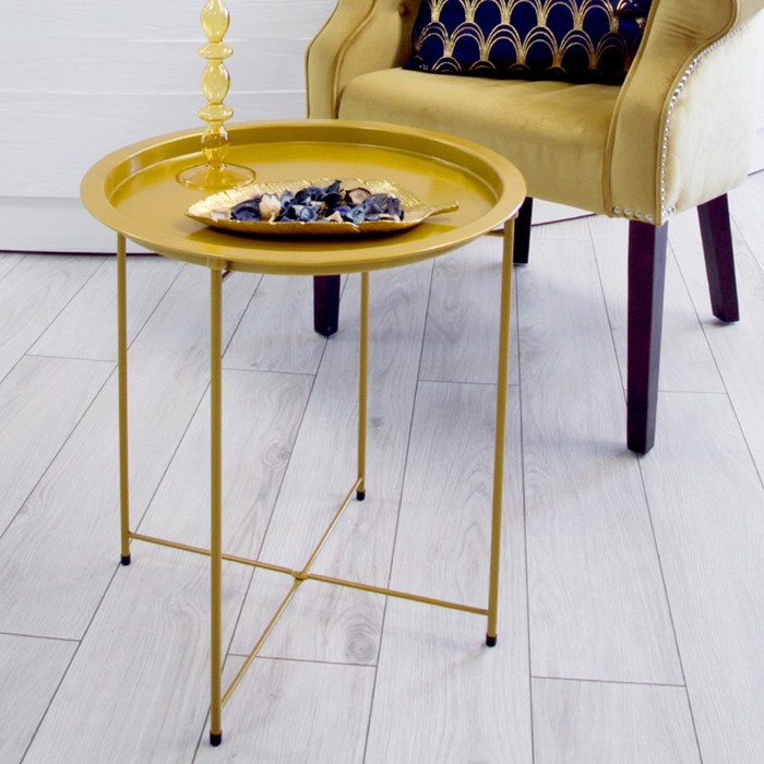 Складной металлический столик-поднос 2 в 1, 470×470×505 мм, цвет золотой столик handy home складной металлический черный d 470 мм h 50 см