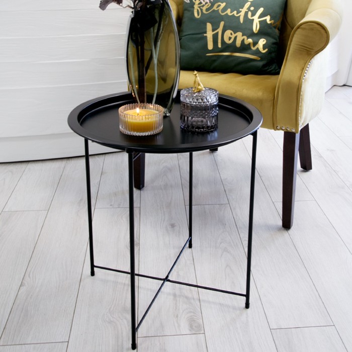 Складной металлический столик-поднос 2 в 1, 470×470×505 мм, цвет чёрный столик handy home складной металлический черный d 470 мм h 50 см