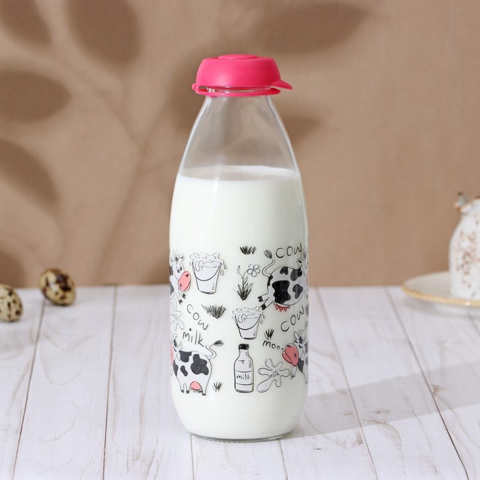 Бутылка для молока стеклянная Herevin «Бурёнка», 1 л, 8,5×24,5 см