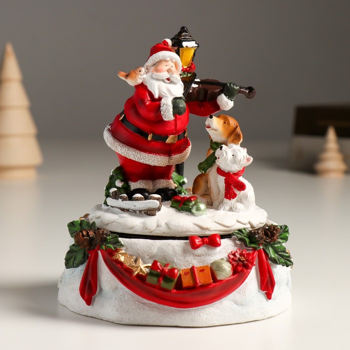 Сувенир полистоун музыка механический, крутится Дед Мороз играет на скрипке 11х11х14 см