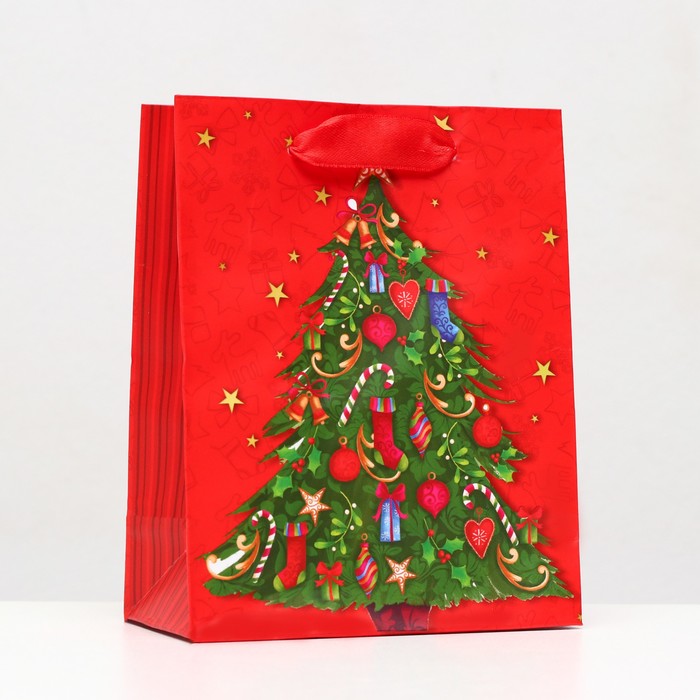 Пакет ламинированный Новогодняя елка 11,5 х 14,5 х 6 см