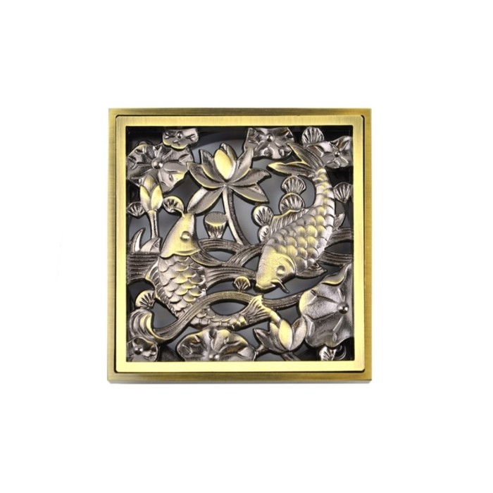 цена Насадка для трапа Bronze de Luxe Рыбы 21980, d=100 мм, 100х100 мм, латунь, бронза