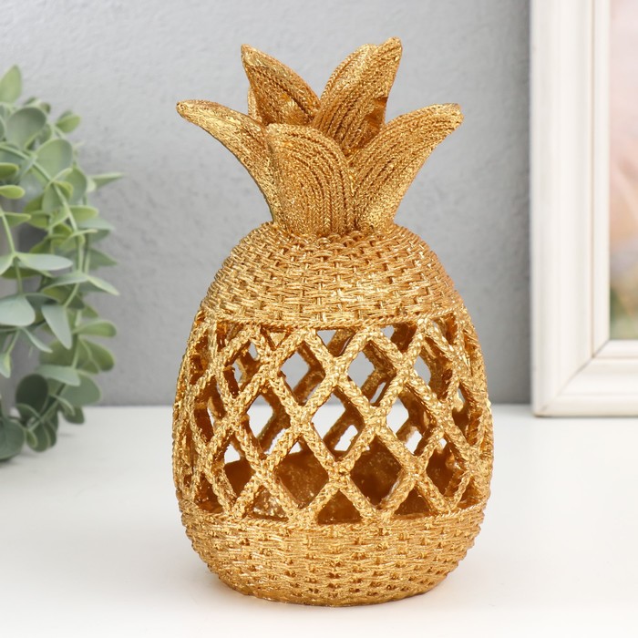 Сувенир полистоун Вязанный ананас золото 10,5х10,5х18 см