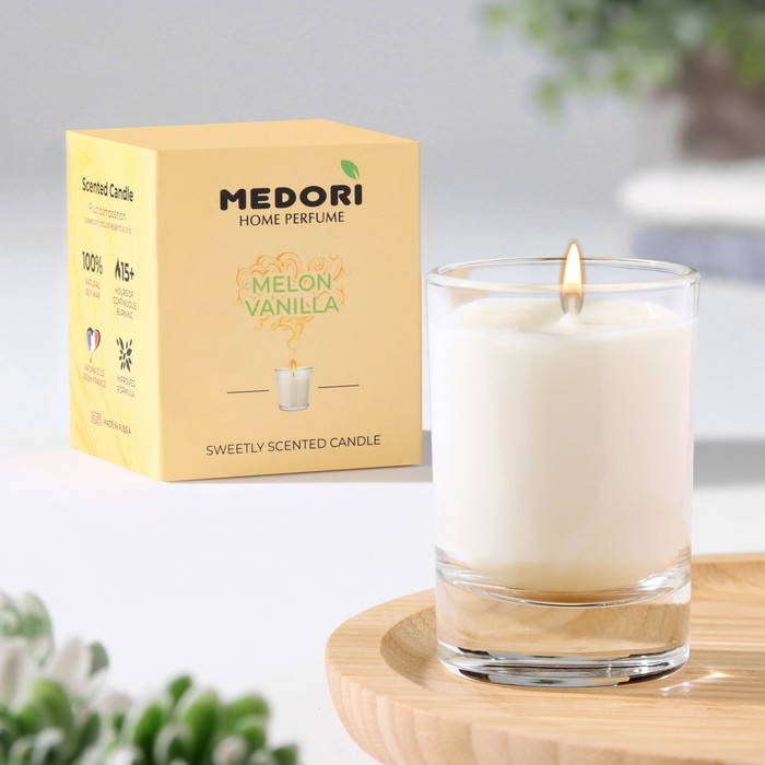 Свеча ароматическая в стакане MEDORI Melon Vanilla, дыня и ваниль свеча ароматическая в стакане medori melon vanilla дыня и ваниль