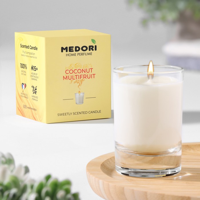 Свеча ароматическая в стакане MEDORI Coconut Multifruit, кокос и мультифрукт