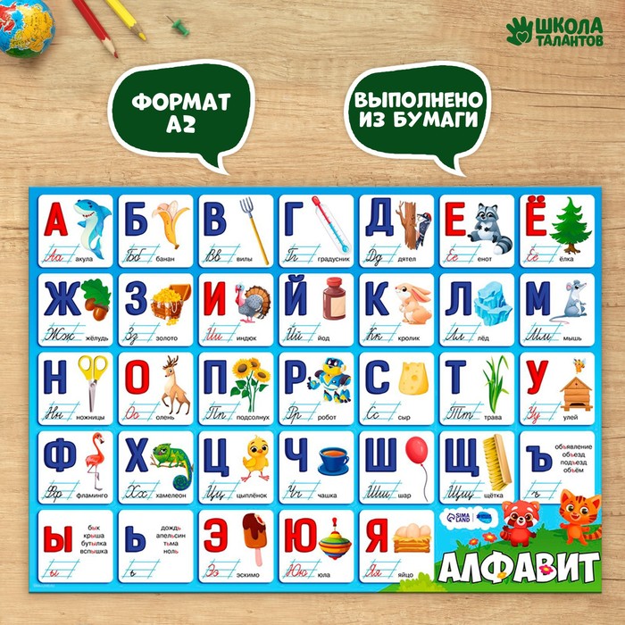 Обучающий плакат «Изучаем алфавит», А2 планшет обучающий смешарики изучаем алфавит звук