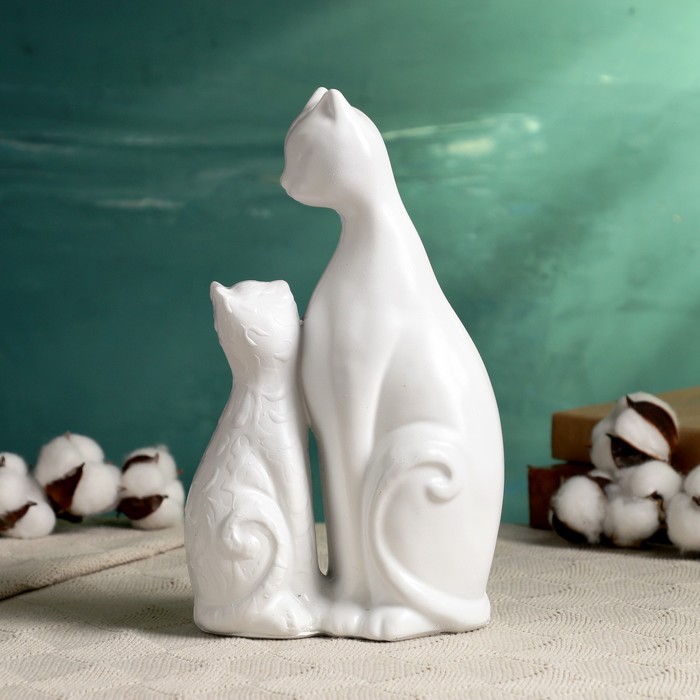 Фигура Кошка с котенком белая, 16х26см фигура кошка грация белая 6х7х23см