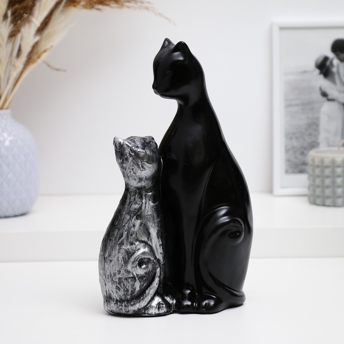 Фигура Кошка с котенком черная с серебром, 16х26см фигура кошка с котенком черная с серебром 16х26см
