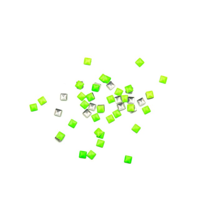 Стразы металлические квадратные POLE, 3х3, неоновый зелёный, 50 шт