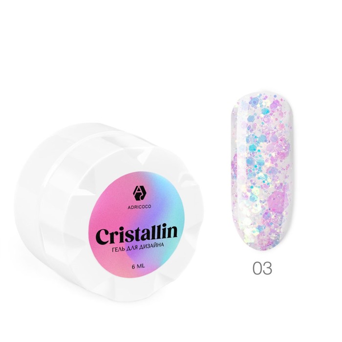 Гель для дизайна ногтей Adricoco Cristallin, №03 прозрачный кристалл, 5 мл гель для дизайна ногтей adricoco cristallin