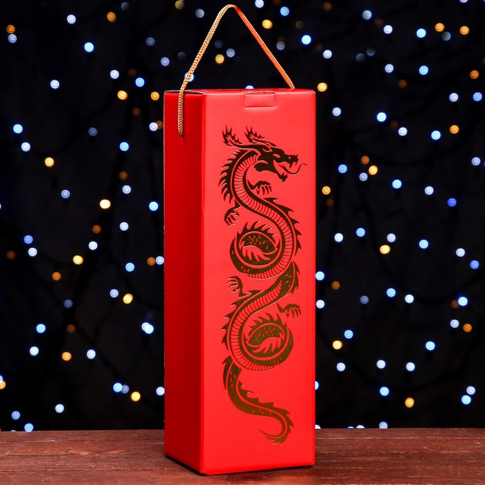 Коробка под шампанское Дракон на красном, 11 х 11 х 35 см