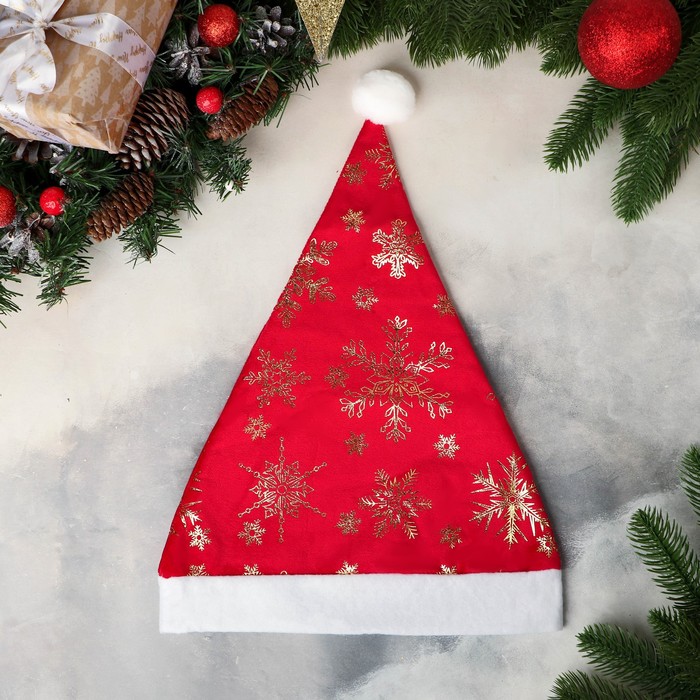 Колпак новогодний Снежинка голд 26х35 см, красный колпак новогодний снежинка с наклейкой красный