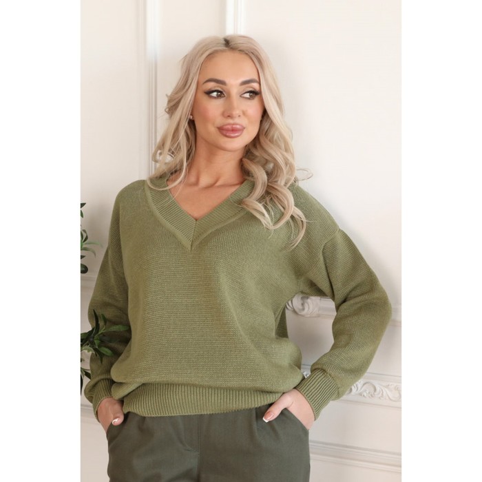 Пуловер женский, размер 48, цвет оливковый фото