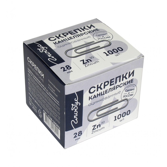 Скрепки канцелярские GLOBUS, 1000 шт, 28 мм, оцинкованные скрепки канцелярские 50мм 100шт оцинкованные erichkrause картонная упаковка