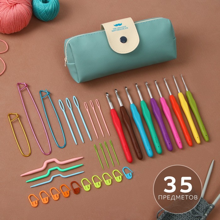набор для вязания 35 предметов в пенале 20 × 10 5 × 4 см цвет розовый Набор для вязания, 35 предметов, в пенале, 20 × 10,5 × 4 см, цвет мятный