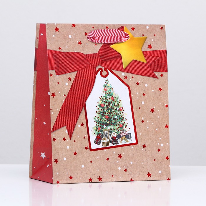 пакет подарочный новогодняя гирляда подарков 18 х 22 3 х 10 см Пакет подарочный Новогодняя ёлка 18 х 22,3 х 10 см