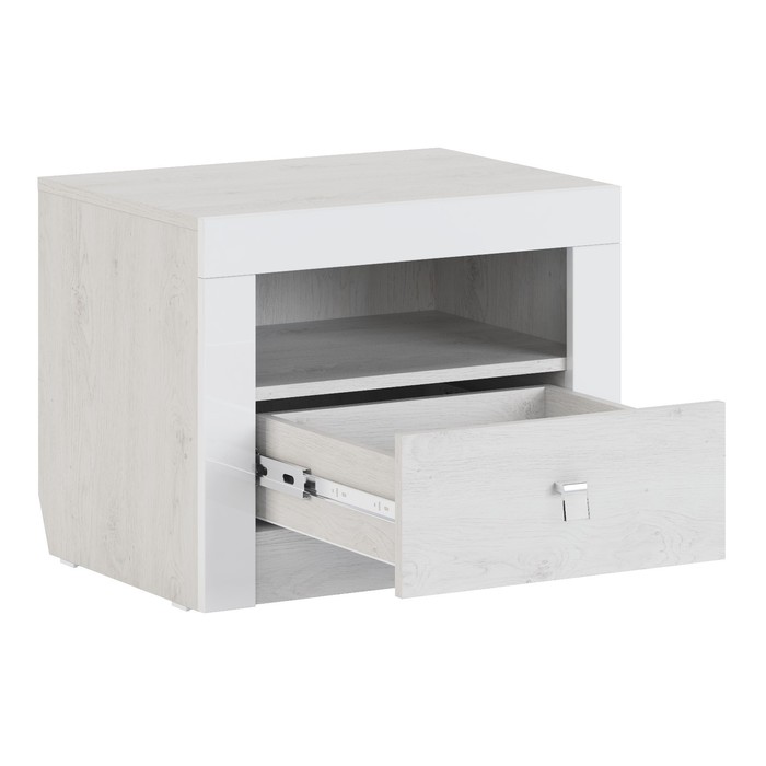 Тумба прикроватная «Амели №2», 470×432×584 мм, цвет ясень анкор светлый / белый глянец