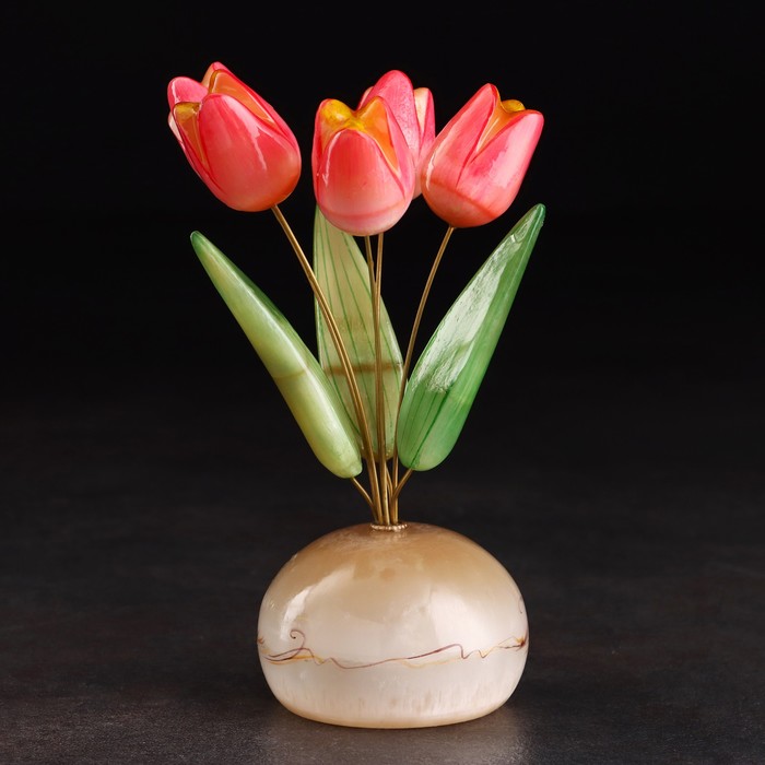 Сувенир Ваза Тюльпан, 5 цветков, селенит, малая, селенит сувенир кошелек долголетия 4 х4 5 см селенит