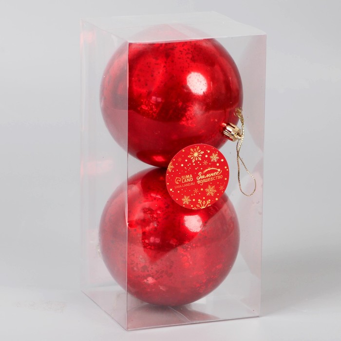 фото Набор шаров пластик d-10 см, 2 шт "винтаж" красный зимнее волшебство