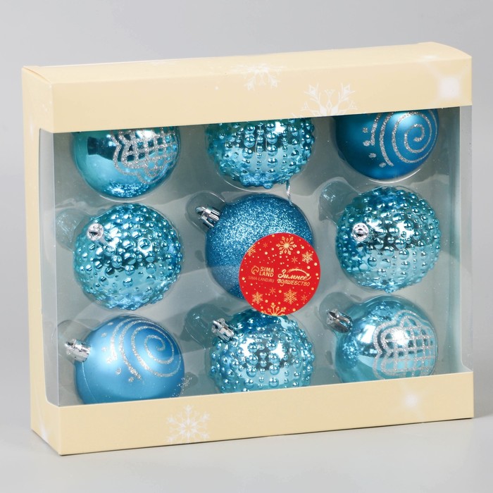 фото Набор шаров пластик d-6 см, 9 шт "адель" завитки, голубой зимнее волшебство