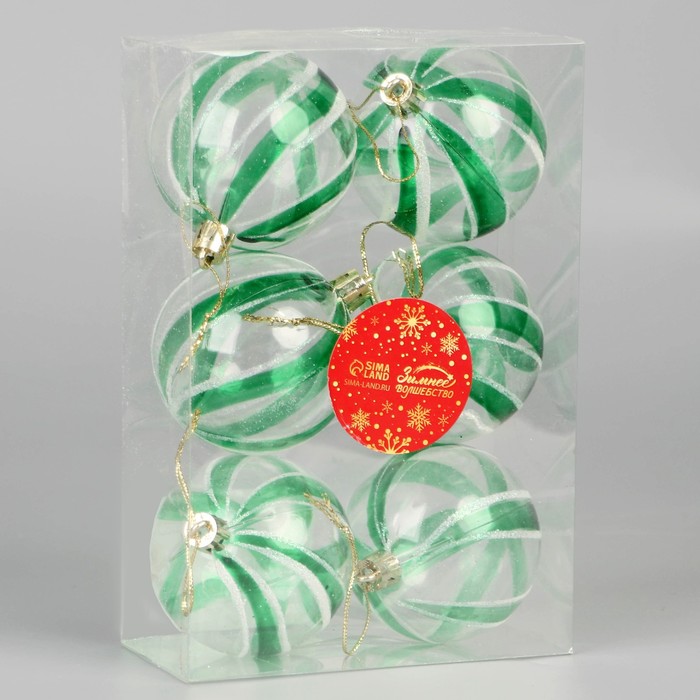 фото Набор шаров пластик d-6 см, 6 шт "ариан" зелёный зимнее волшебство