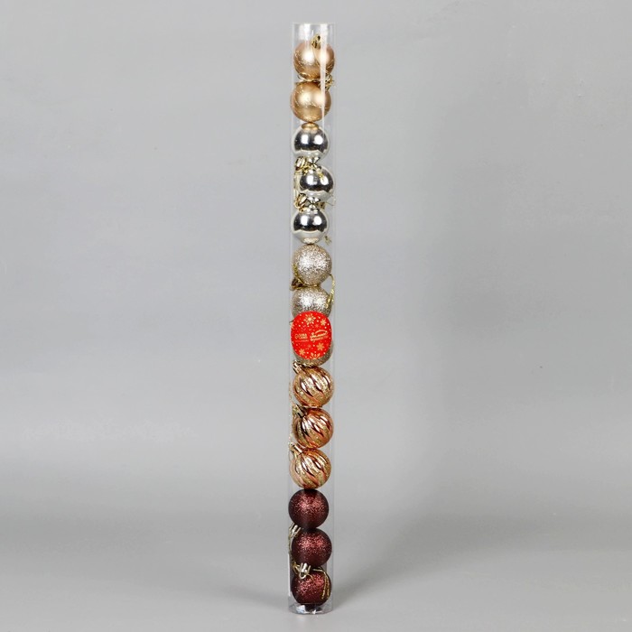 фото Набор шаров пластик d-4 см, 14 шт "агнет" полосы, серебро коричневый зимнее волшебство