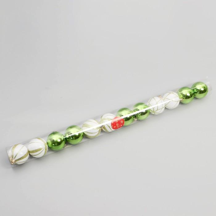 фото Набор шаров пластик d-6 см, 12 шт "агнет" волны, бело-зелёный зимнее волшебство