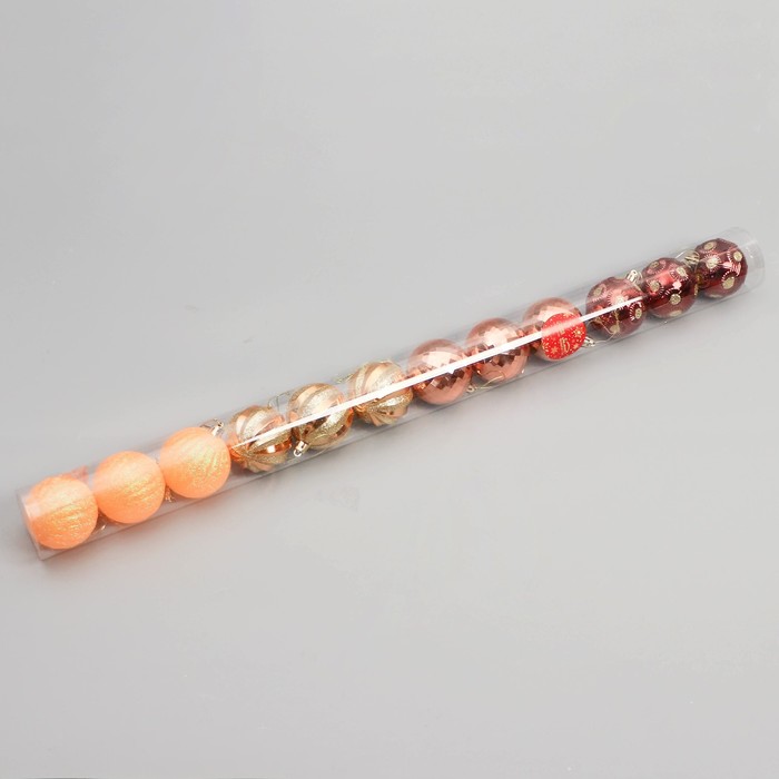 фото Набор шаров пластик d-6 см, 12 шт "агнет" полосы, золотисто-оранжевый зимнее волшебство