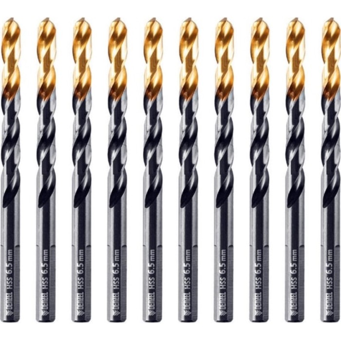 Сверло по металу DENZEL 717216, 6,5 мм, HSS-Tin, Golden Tip, 10 шт.