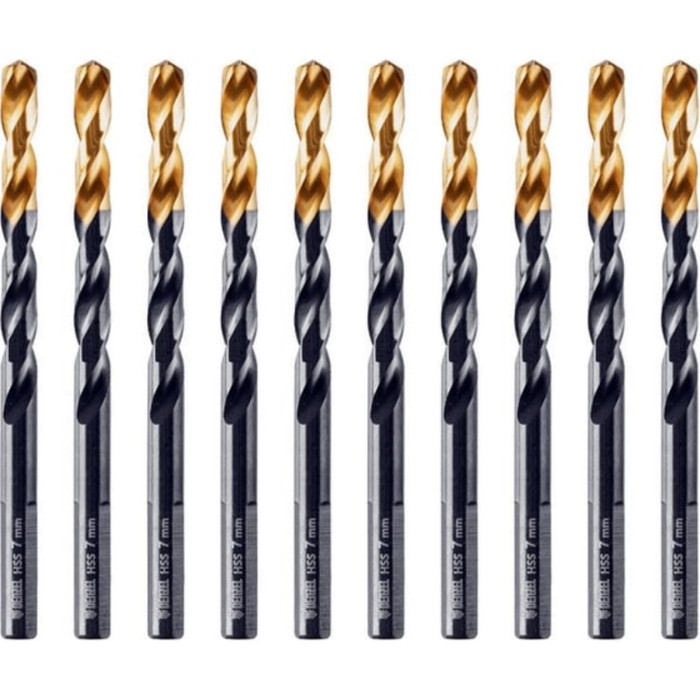 Сверло по металу DENZEL 717217, 7 мм, HSS-Tin, Golden Tip, 10 шт. набор сверл по металлу 1 13 мм hss tin golden tip 25 шт denzel