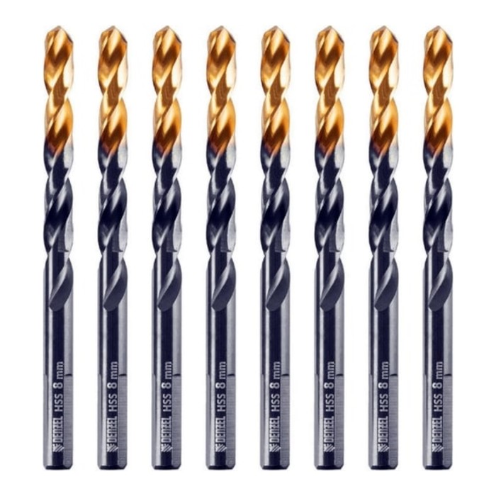 Сверло по металу DENZEL 717219, 8 мм, HSS-Tin, Golden Tip, 8 шт. набор сверл по металлу 1 13 мм hss tin golden tip 25 шт denzel