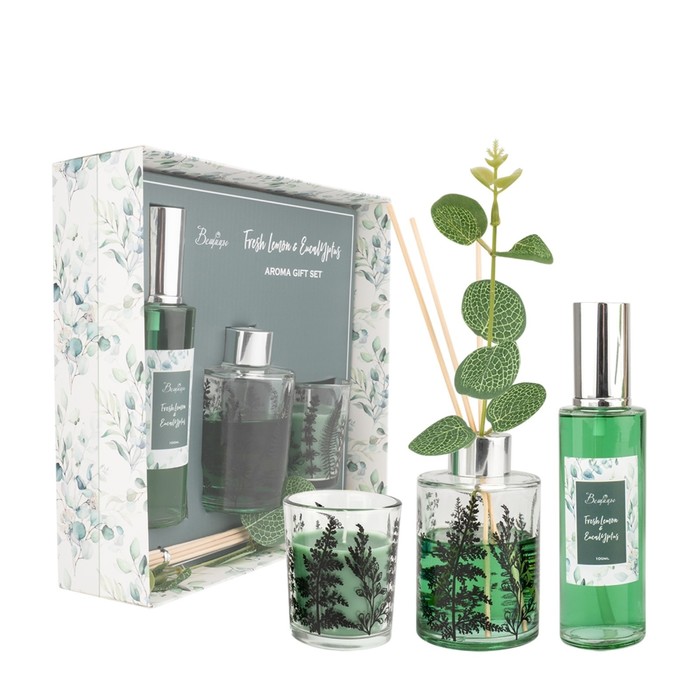 

Арома сет «Вещицы» Fresh lemon & Eucalyptus, 3 предмета, цвет зелёный