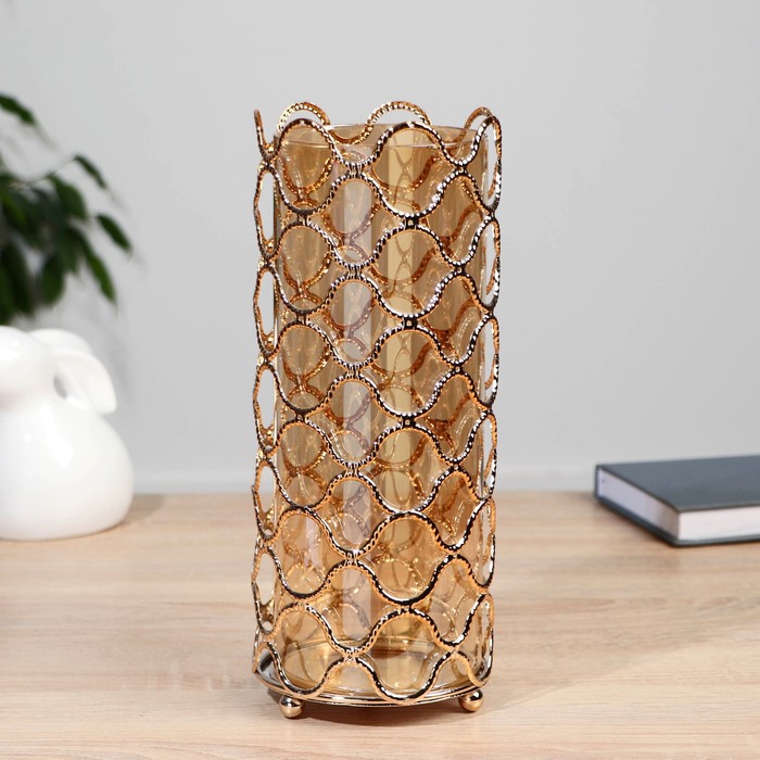 Ваза-флорариум Ангстрем волны, 11х11х26 см, золото ваза флорариум ангстрем 9х20 см колба в подставке золото