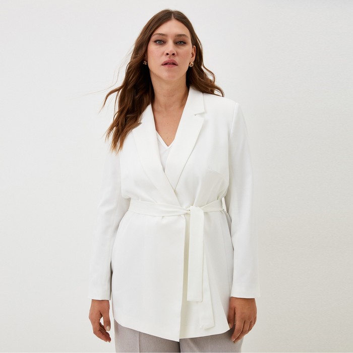 Пиджак женский с поясом MIST plus-size, р.52, белый пиджак женский с поясом mist plus size р 56 розовый