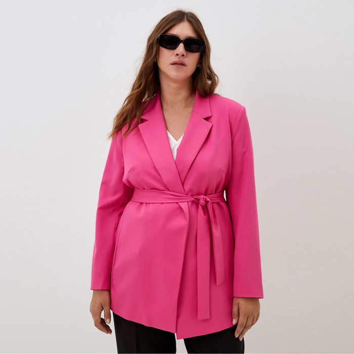 Пиджак женский с поясом MIST plus-size, р.56, розовый пиджак женский с поясом mist plus size р 52 белый