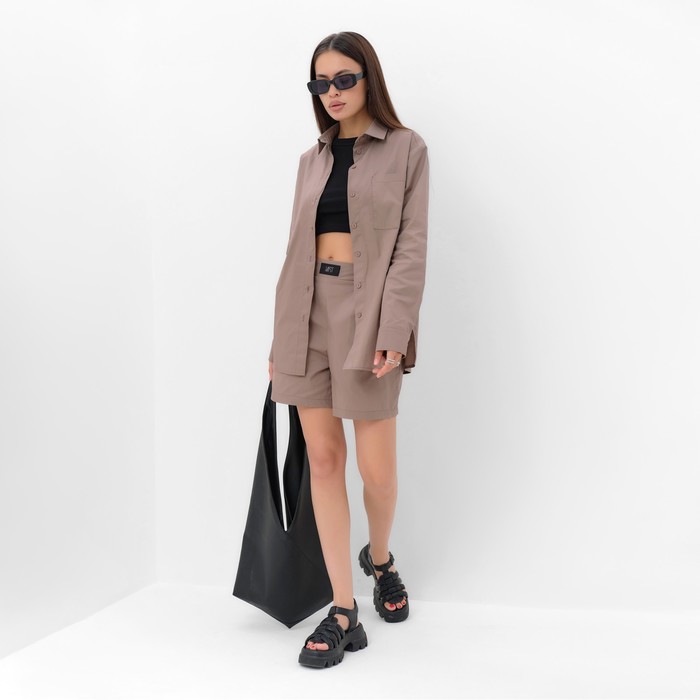 фото Костюм женский (рубашка и шорты) mist summer time, размер 46, кофейный