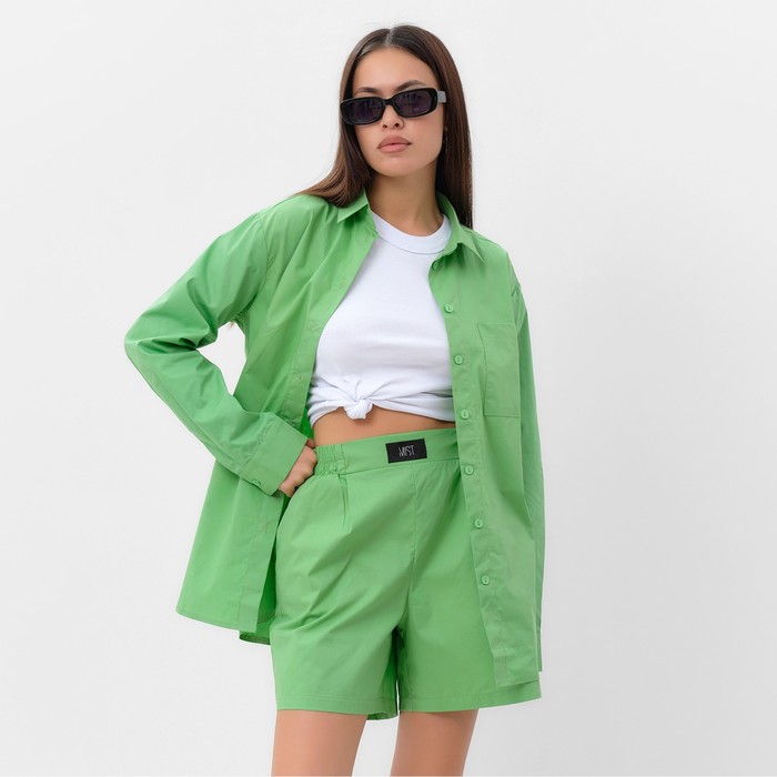 Костюм женский (рубашка и шорты) MIST Summer time, размер 46, зеленый рубашка женская укороченная mist summer time размер 46 белый