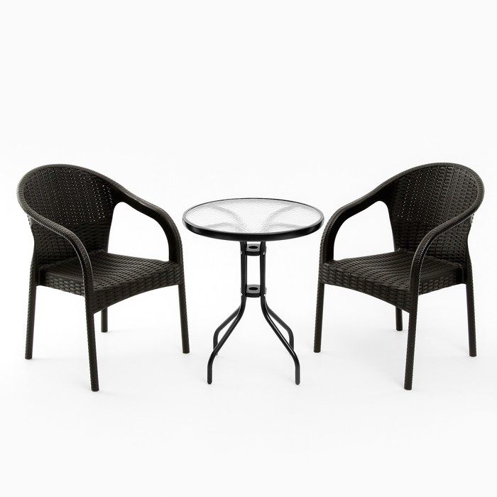Набор садовой мебели: 2 кресла + стол, темно-коричневый набор садовой мебели пластиковый ipae progarden akita антрацит стол и 2 кресла 59104