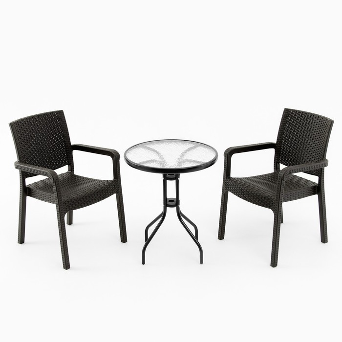 Набор садовой мебели: 2 кресла + стол, коричневый набор садовой мебели лаура бинго смола стекло коричневый стол и 2 кресла