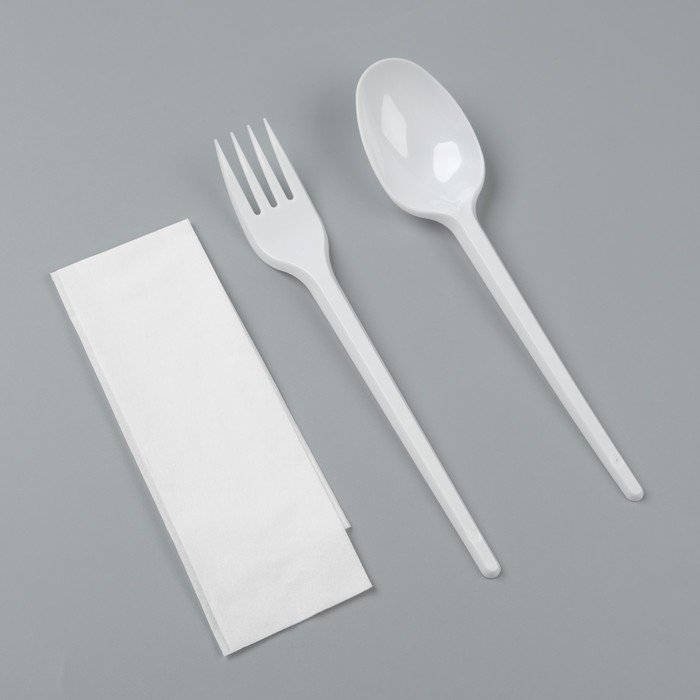 Набор одноразовой посуды «Белый» вилка, ложка, салфетка, 16,5 см